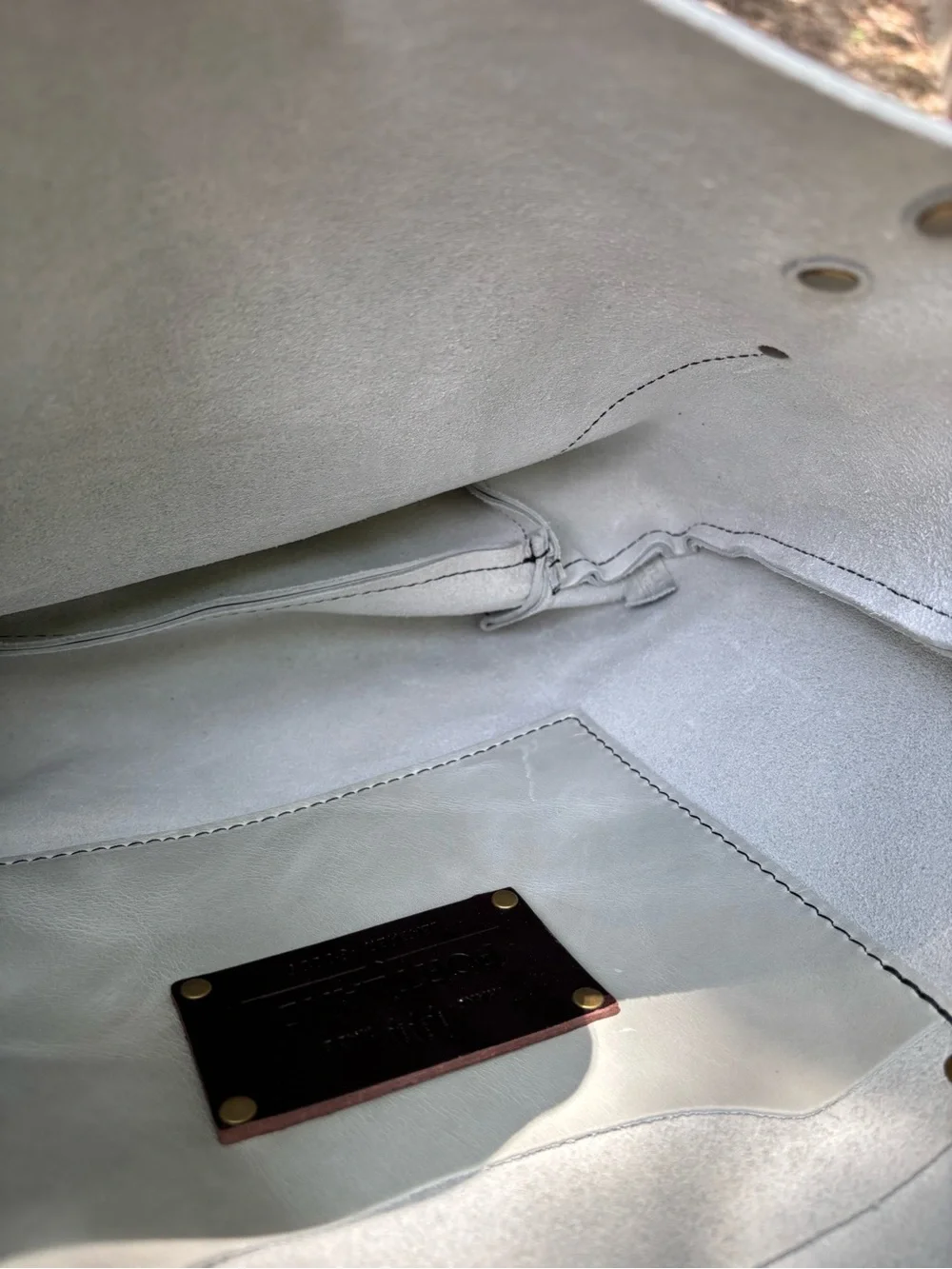 Portland Leather Medium Beluga Tote Bag with Brown Leather Straps - White